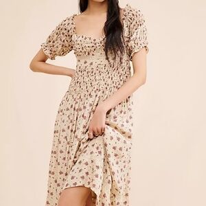 Free People Bali Juniper Floral Print Smocked Dress